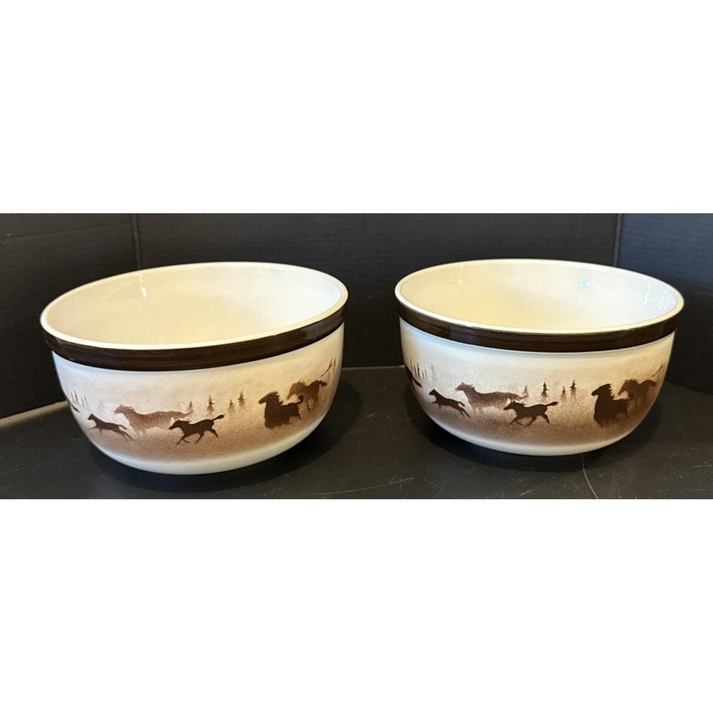 Big Sky Carvers Wild Horses Thomas Norby Soup Cereal Bowl Bowls Set Of 2 Western